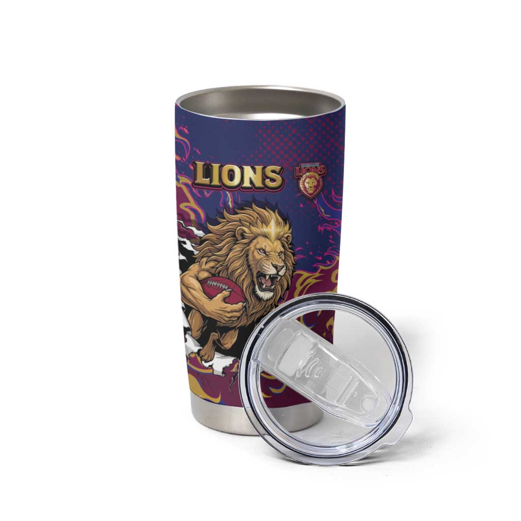Custom Brisbane Maroon Tumbler Cup Lions Blazing Fire