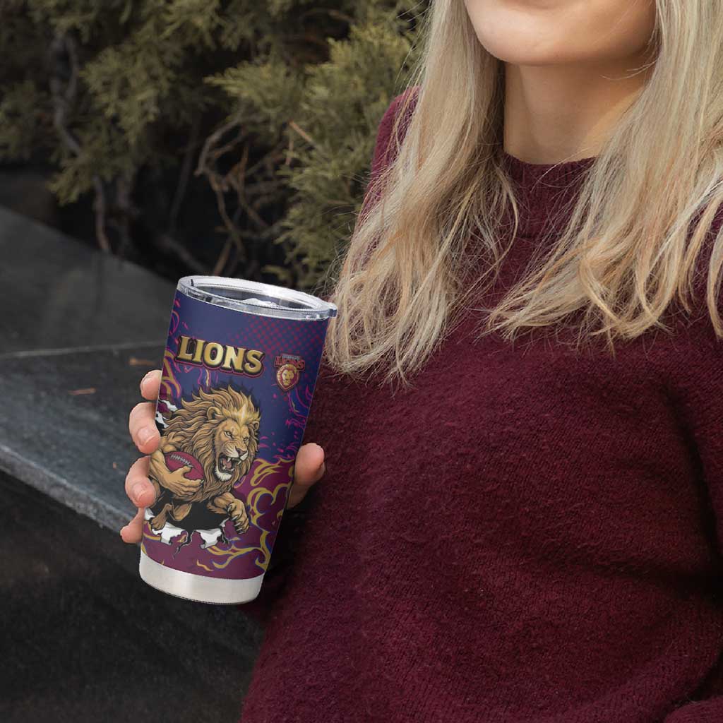 Custom Brisbane Maroon Tumbler Cup Lions Blazing Fire