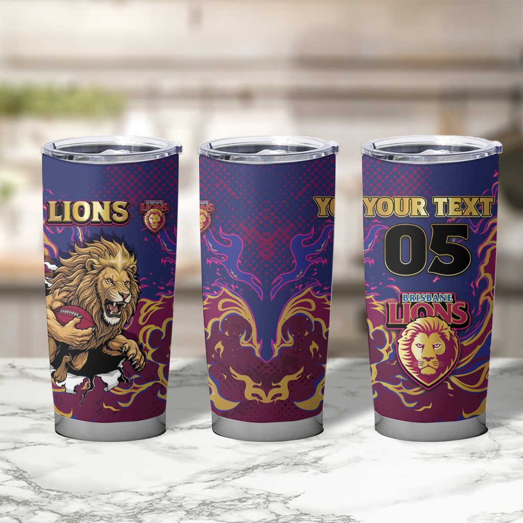 Custom Brisbane Maroon Tumbler Cup Lions Blazing Fire