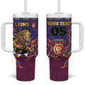 Custom Brisbane Maroon Tumbler With Handle Lions Blazing Fire