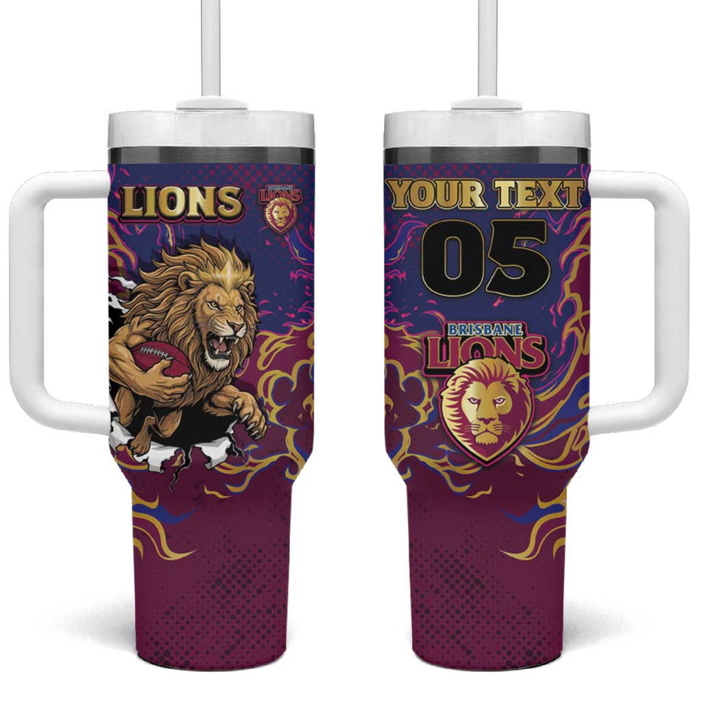 Custom Brisbane Maroon Tumbler With Handle Lions Blazing Fire