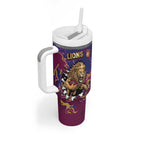 Custom Brisbane Maroon Tumbler With Handle Lions Blazing Fire