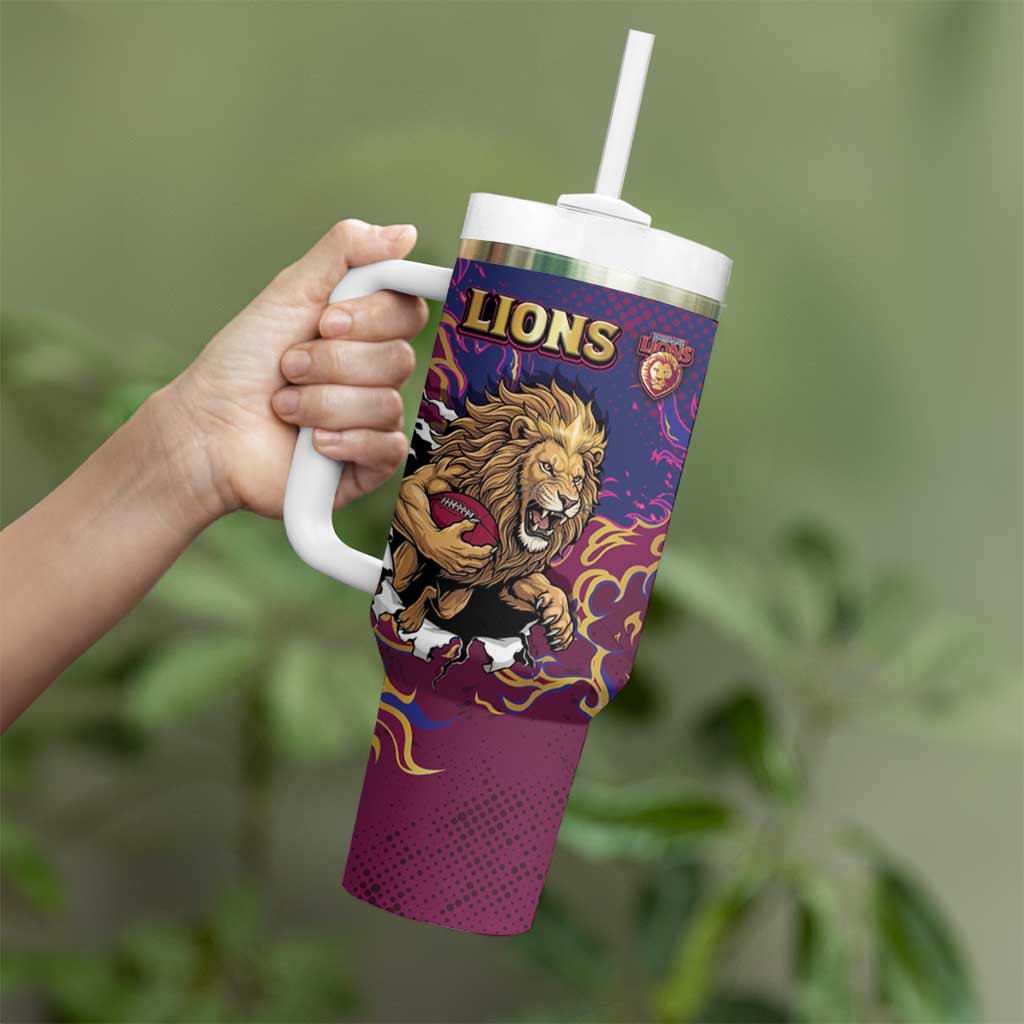 Custom Brisbane Maroon Tumbler With Handle Lions Blazing Fire
