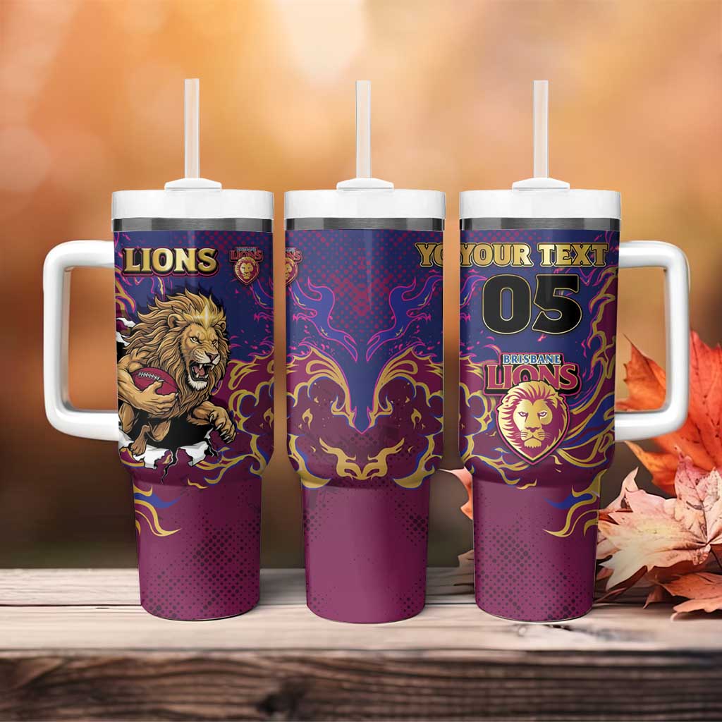 Custom Brisbane Maroon Tumbler With Handle Lions Blazing Fire