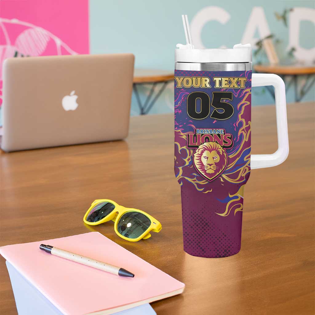 Custom Brisbane Maroon Tumbler With Handle Lions Blazing Fire
