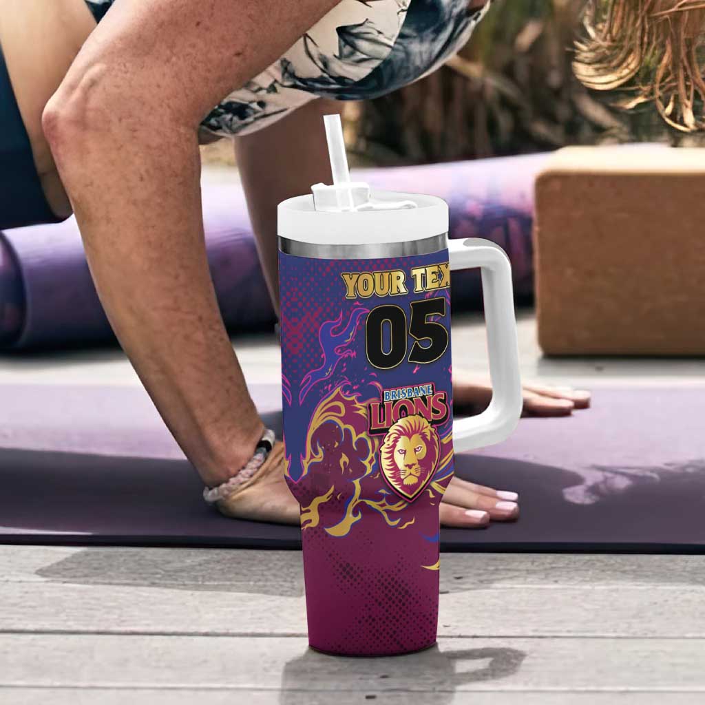 Custom Brisbane Maroon Tumbler With Handle Lions Blazing Fire