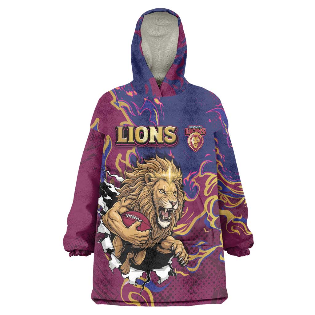 Custom Brisbane Maroon Wearable Blanket Hoodie Lions Blazing Fire