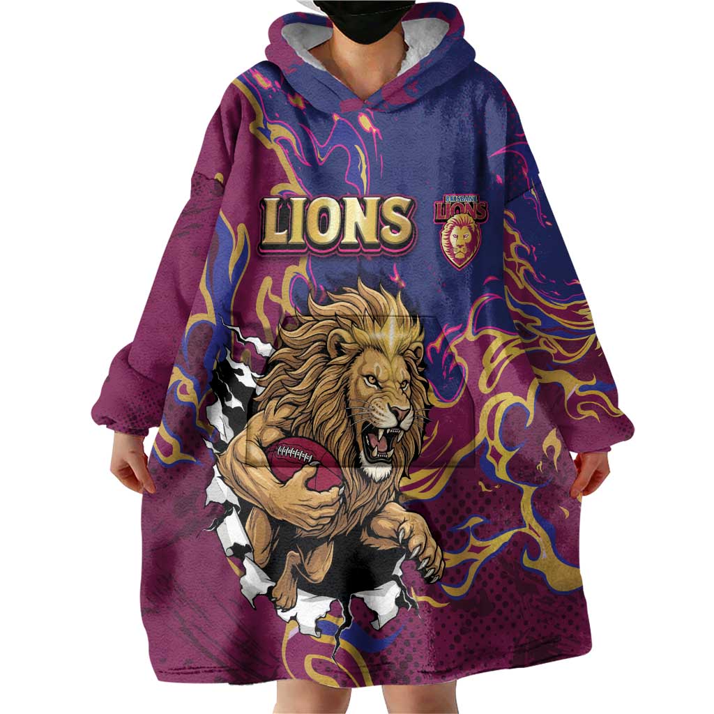 Custom Brisbane Maroon Wearable Blanket Hoodie Lions Blazing Fire