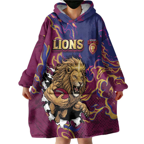 Custom Brisbane Maroon Wearable Blanket Hoodie Lions Blazing Fire