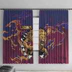 Brisbane Maroon Window Curtain Lions Blazing Fire