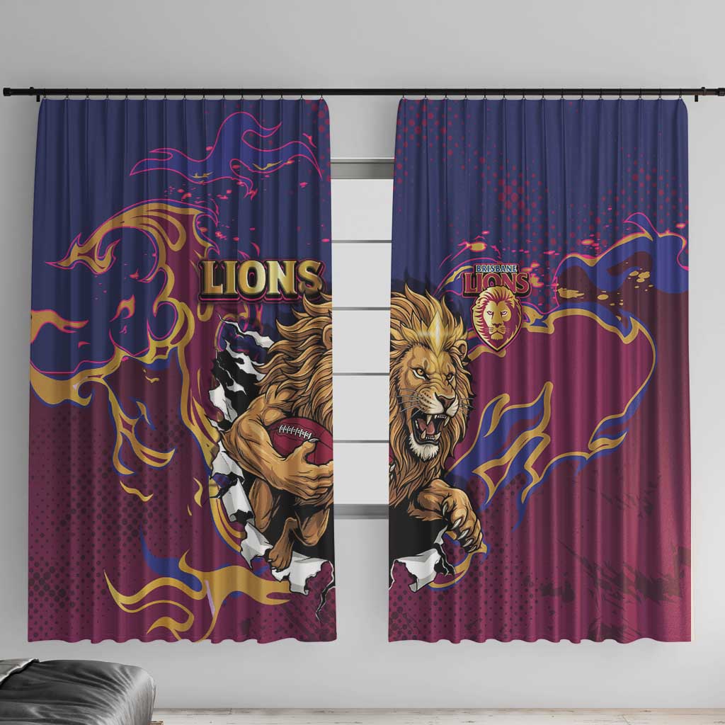 Brisbane Maroon Window Curtain Lions Blazing Fire