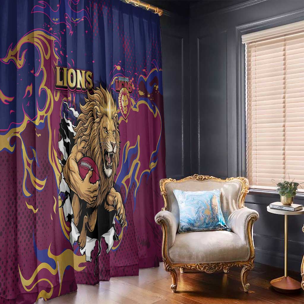Brisbane Maroon Window Curtain Lions Blazing Fire