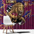 Brisbane Maroon Window Curtain Lions Blazing Fire