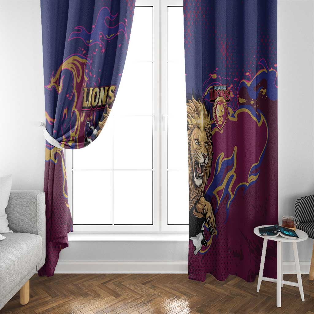 Brisbane Maroon Window Curtain Lions Blazing Fire