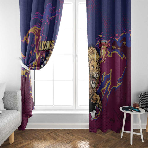 Brisbane Maroon Window Curtain Lions Blazing Fire