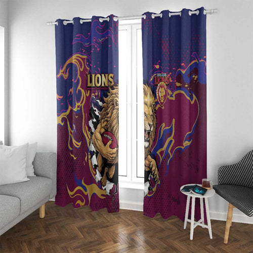 Brisbane Maroon Window Curtain Lions Blazing Fire
