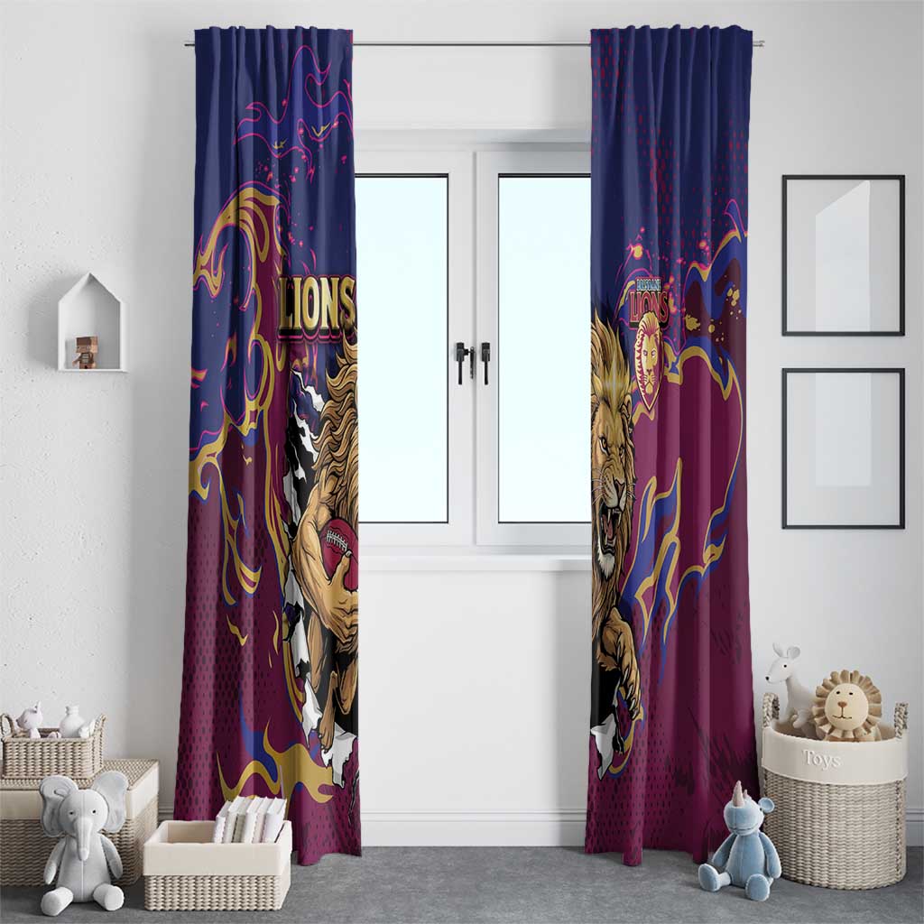 Brisbane Maroon Window Curtain Lions Blazing Fire