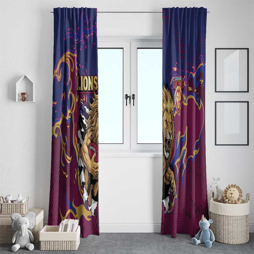 Brisbane Maroon Window Curtain Lions Blazing Fire