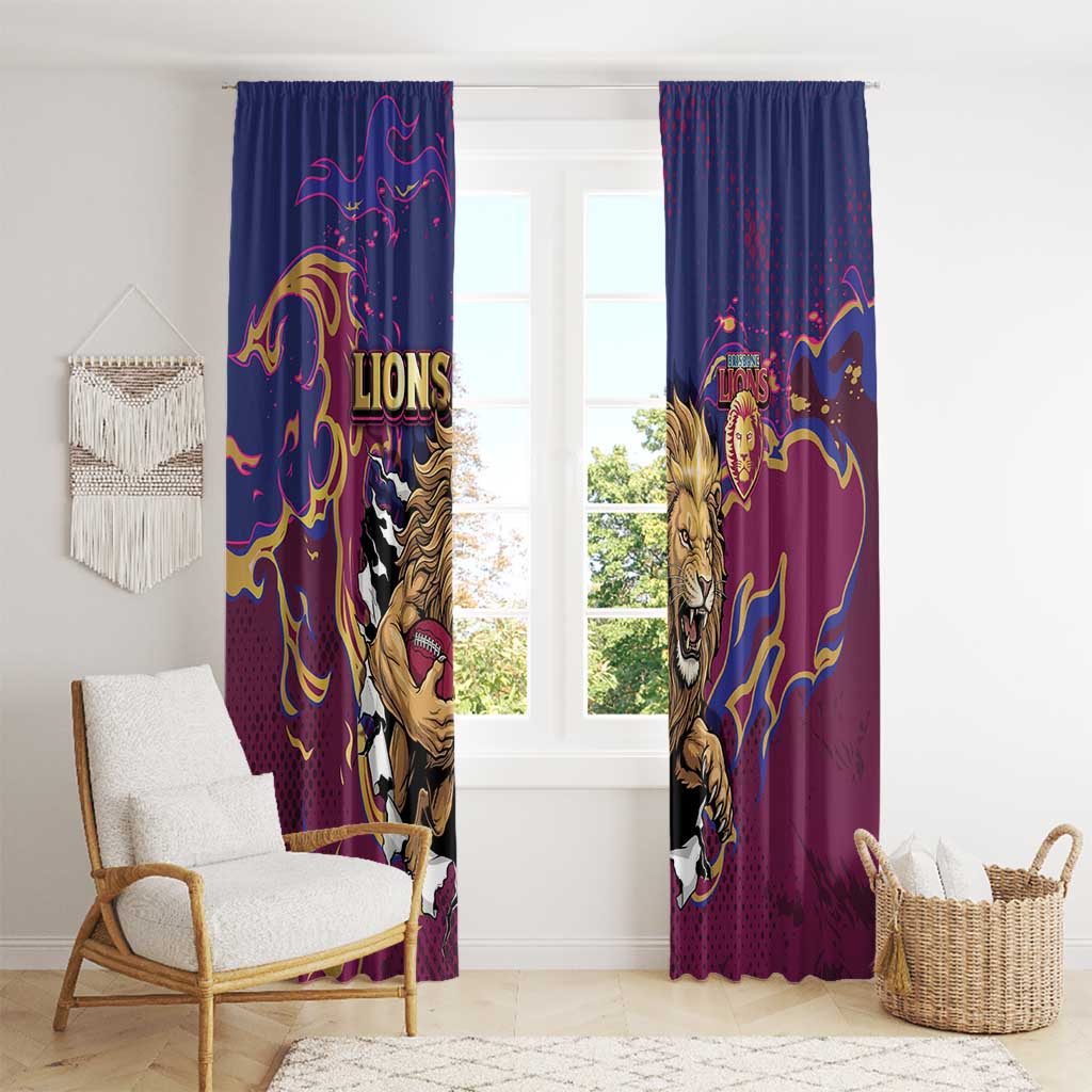 Brisbane Maroon Window Curtain Lions Blazing Fire