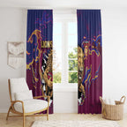 Brisbane Maroon Window Curtain Lions Blazing Fire