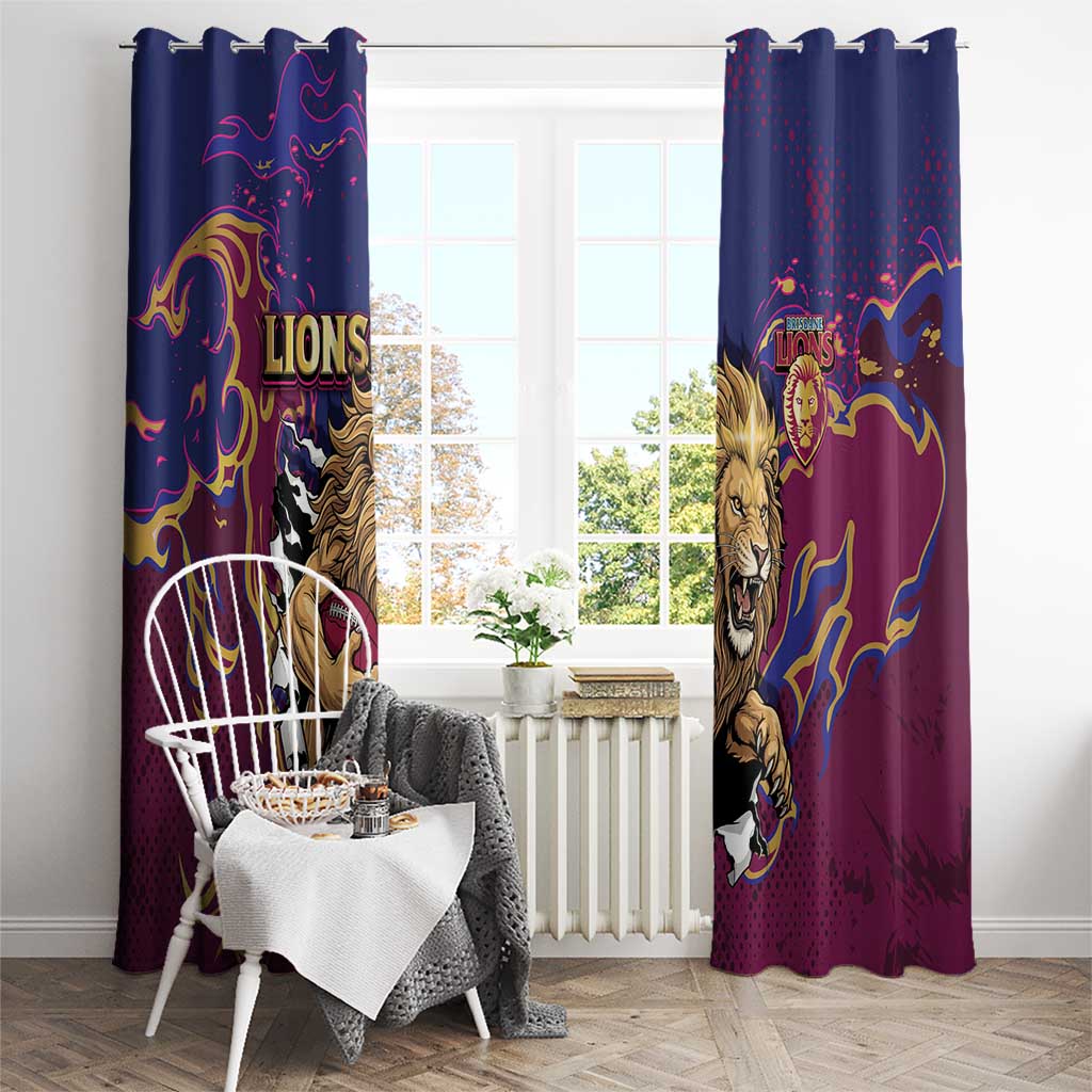 Brisbane Maroon Window Curtain Lions Blazing Fire