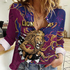 Custom Brisbane Maroon Women Casual Shirt Lions Blazing Fire