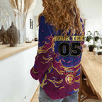 Custom Brisbane Maroon Women Casual Shirt Lions Blazing Fire