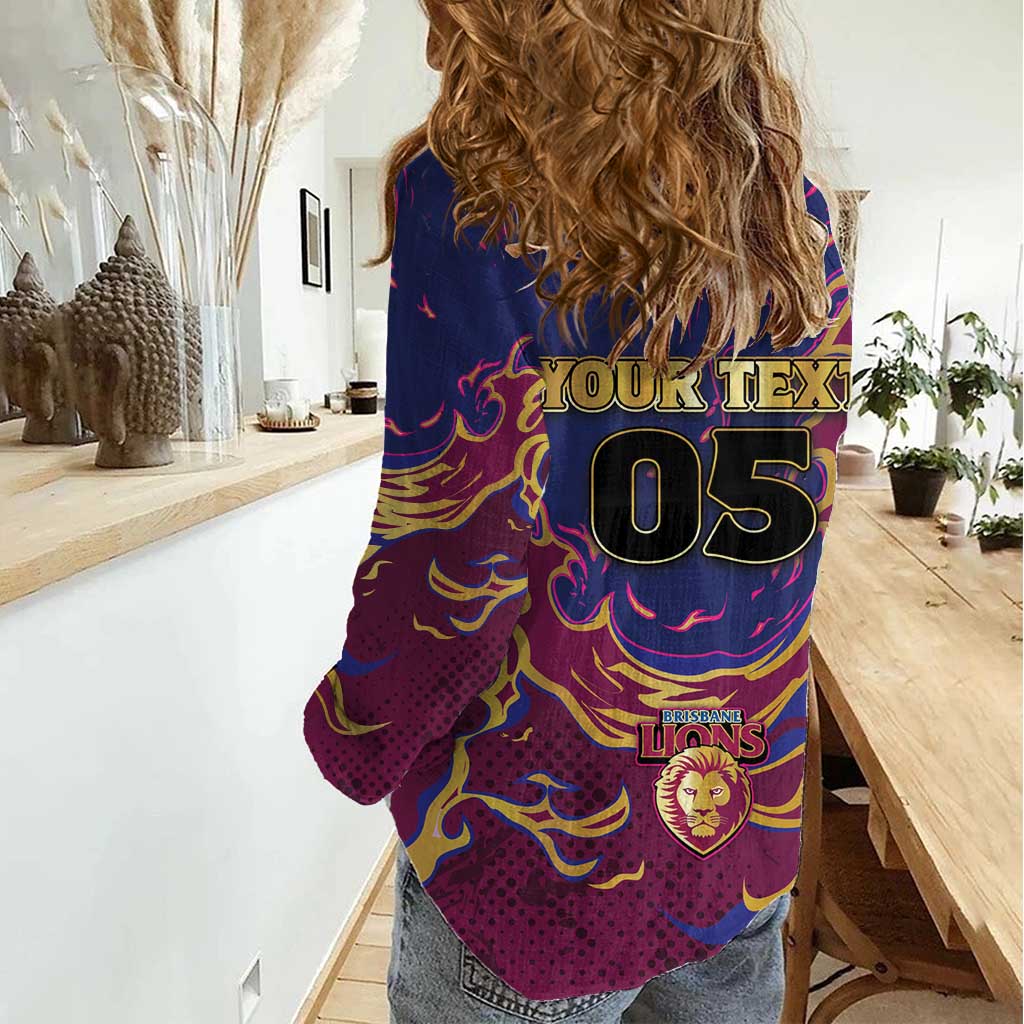 Custom Brisbane Maroon Women Casual Shirt Lions Blazing Fire