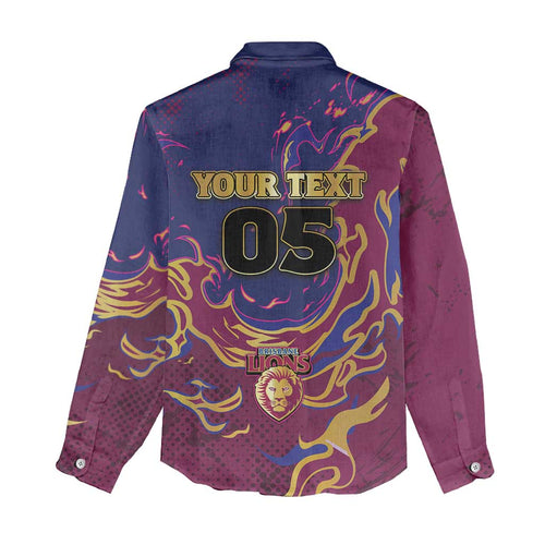 Custom Brisbane Maroon Women Casual Shirt Lions Blazing Fire