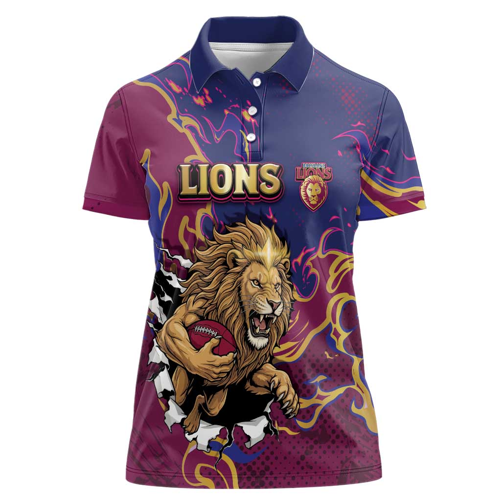 Custom Brisbane Maroon Women Polo Shirt Lions Blazing Fire