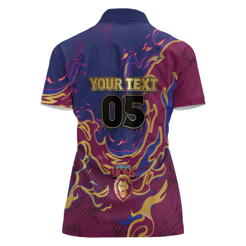 Custom Brisbane Maroon Women Polo Shirt Lions Blazing Fire