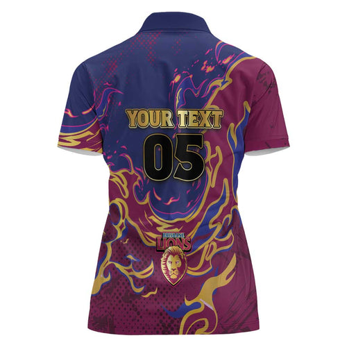 Custom Brisbane Maroon Women Polo Shirt Lions Blazing Fire