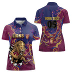 Custom Brisbane Maroon Women Polo Shirt Lions Blazing Fire