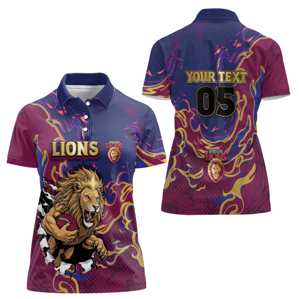 Custom Brisbane Maroon Women Polo Shirt Lions Blazing Fire