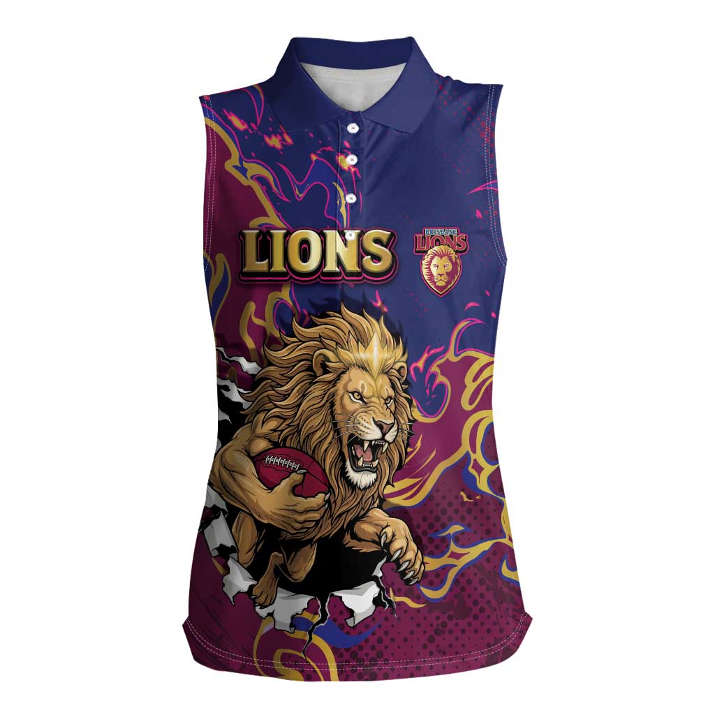 Custom Brisbane Maroon Women Sleeveless Polo Shirt Lions Blazing Fire