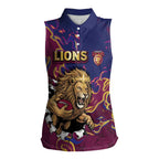 Custom Brisbane Maroon Women Sleeveless Polo Shirt Lions Blazing Fire