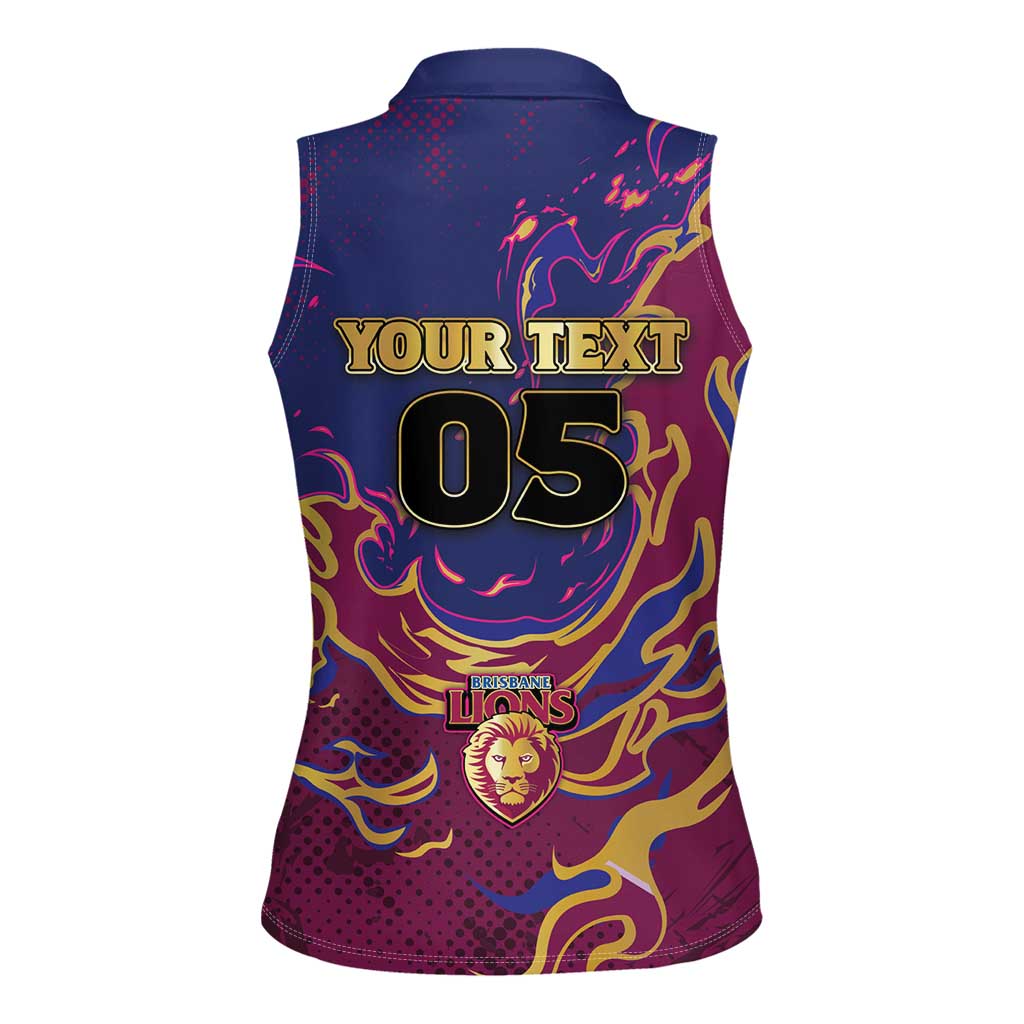Custom Brisbane Maroon Women Sleeveless Polo Shirt Lions Blazing Fire