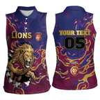 Custom Brisbane Maroon Women Sleeveless Polo Shirt Lions Blazing Fire