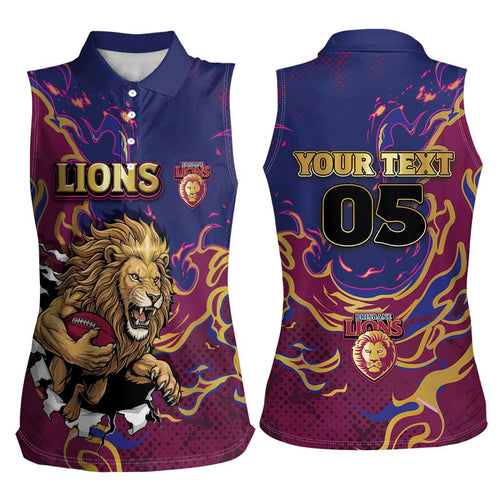 Custom Brisbane Maroon Women Sleeveless Polo Shirt Lions Blazing Fire