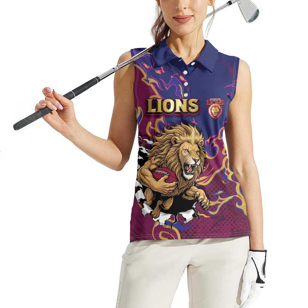 Custom Brisbane Maroon Women Sleeveless Polo Shirt Lions Blazing Fire