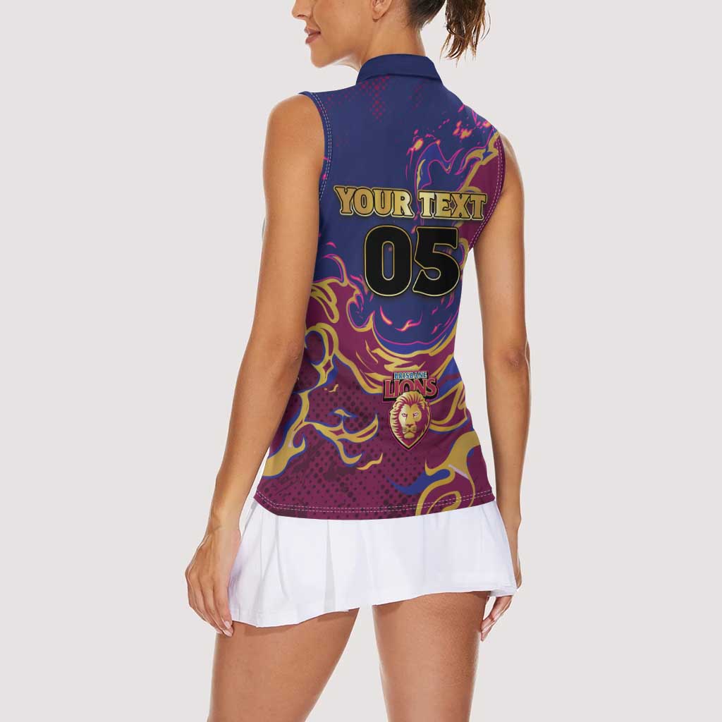 Custom Brisbane Maroon Women Sleeveless Polo Shirt Lions Blazing Fire