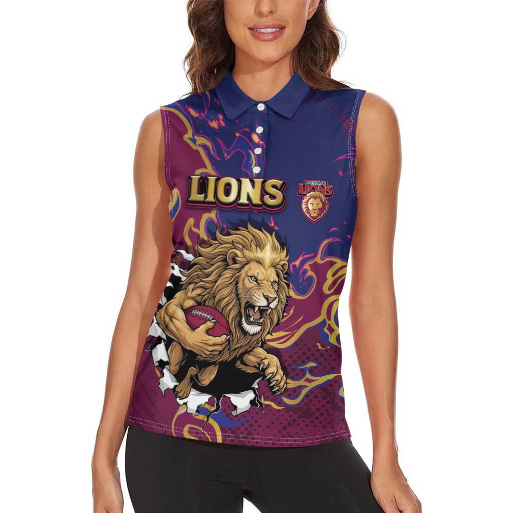 Custom Brisbane Maroon Women Sleeveless Polo Shirt Lions Blazing Fire