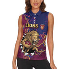 Custom Brisbane Maroon Women Sleeveless Polo Shirt Lions Blazing Fire