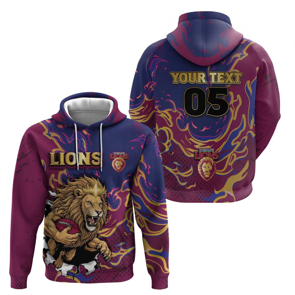 Custom Brisbane Maroon Zip Hoodie Lions Blazing Fire