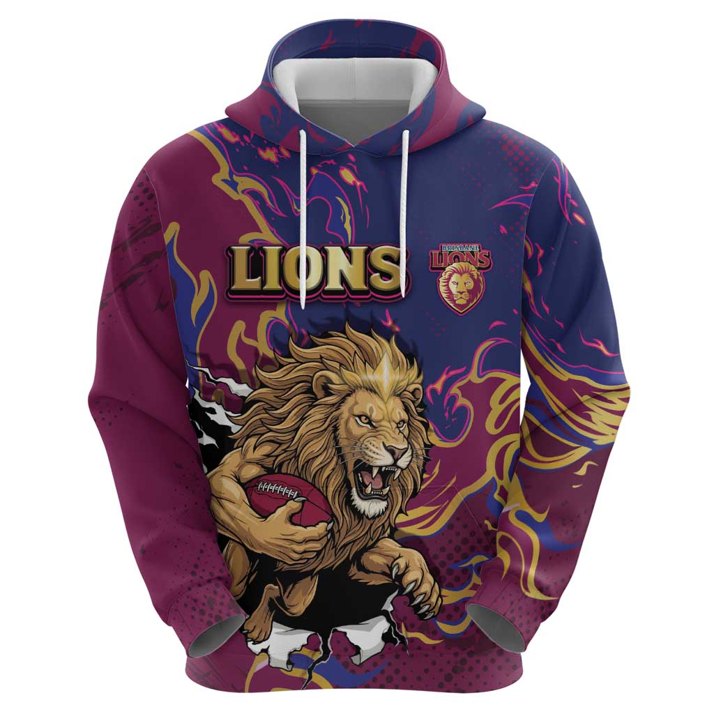 Custom Brisbane Maroon Zip Hoodie Lions Blazing Fire