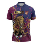 Custom Brisbane Maroon Zipper Polo Shirt Lions Blazing Fire