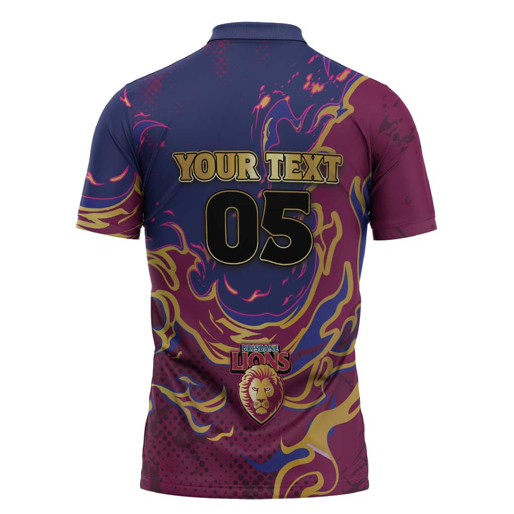 Custom Brisbane Maroon Zipper Polo Shirt Lions Blazing Fire