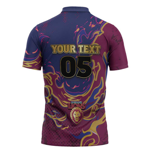 Custom Brisbane Maroon Zipper Polo Shirt Lions Blazing Fire