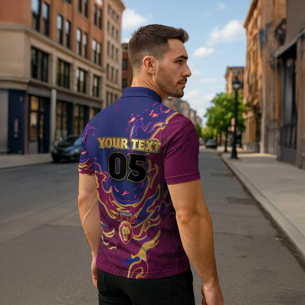 Custom Brisbane Maroon Zipper Polo Shirt Lions Blazing Fire