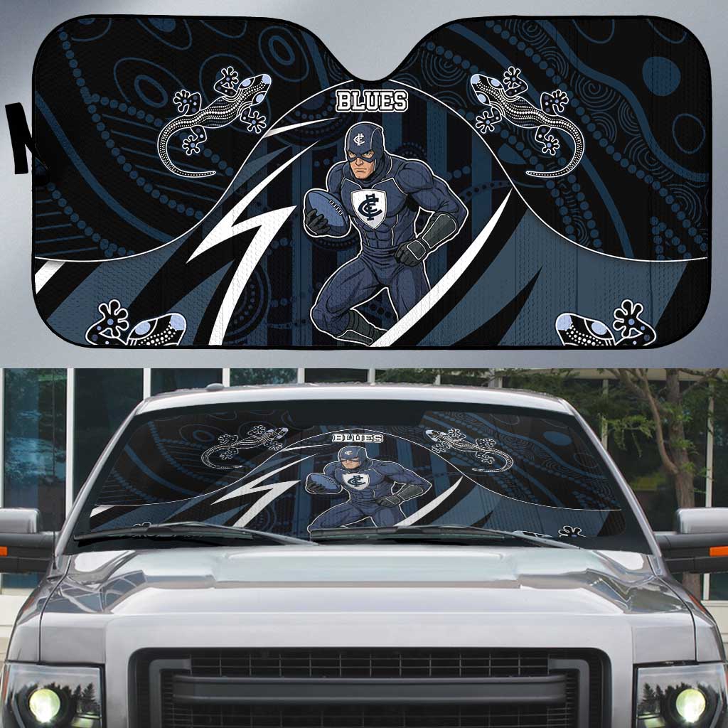 Carlton Navy Auto Sun Shade Captain With Aboriginal Art